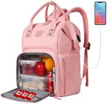 Women Lunch Backpack, 15.6 Inch Laptop Backpack Insulated Cooler Lunch Box, Teacher Nurse Work Backpack College School Laptop Bookbag for Women (Pink)