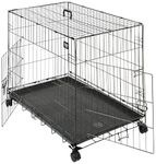 Amazon Basics 36 in Metal Pet Crate with Lockable Wheels, Foldable Cage with Secure Lock, Removable Tray for Easy Cleaning, Ideal for Dogs & Cats (Black)