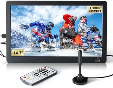 14.3" Portable TV with Antenna ATSC Tuner, 1080P Mini TV Portable with HDMI,AV Input,USB, Rechargeable Battery Operated TV LCD Monitor, 12 Volt TV Built-in Stand,Small TV for Kitchen,Camping