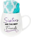 Pavilion Gift Company 71313 Sisters are The Best Friends Patterned Socks & 15.5 Oz Coffee Cup Mug Gift Set, Stoneware, White