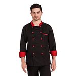 KODENIPR CLUB Men's And Women's Casual Style Black Chef Coat Red Contrast,Poly/Cotton,Size (Large(40))