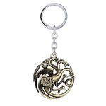 FARRAIGE House Targaryen Game of Thrones Gothic Dragon Fire and Blood Keychain Vintage Punk Key Chain Ring Game of Thrones 3 Headed Dragon Metal Keychain , Gold