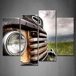 Wall Art Painting 4 Panel Wall Art Old Vintage Truck On The Prairie Painting Pictures Print On Canvas Car The Picture for Home Modern Decoration Piece by Firstwallart