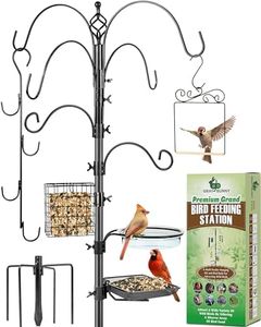 Gray Bunny Bird Feeder Stand for Outside, 6-Hooks, 91" Bird Feeder Station, Multi Bird Feeder Pole Stand Kit with Bird Bath, Mesh Tray, Suet Cage, Hummingbird Swing, & Fat Ball Hanger, 5-Prong Base