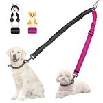 Nasjac Double Dog Leash Coupler, No Tangle Split Lead for Walking 2 Pet Dogs, Adjustable Reflective Safety Shock Absorbing Bungee Leads Splitter for Training Dual Doggy, Medium & Large Breeds