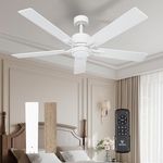 VAGIZM Ceiling Fan 52'' with Light: Modern Remote Control Fans Downrod Mounted - Quiet Reversible DC Motor - Light Memory Function for Patio Dining Room Outdoor Indoor(Matte White)