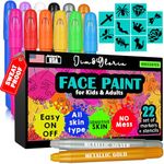 Jim&Gloria Face Paint Kit With Gold And Silver 12 Colors Large Washable Face & Body Painting Crayons with Stencils Kids Toddlers and Adults Gifts Crafts For Christmas Stocking Stuffers Safe For Sensitive Skin