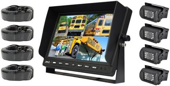 Pyle PLCMTR104 Weatherproof Rearview Backup Camera System with 10.1 LCD Color Monitor, Built-in Quad Control Box Screen, (4) IR Night Vision Cameras, Dual DC 12/24V for Bus, Truck, Trailer, Van