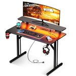 Small Gaming Desk with LED Lights & Power Outlets, 31 Inch Computer Desk Gaming Table with Monitor Shelf, Gamer Desk with Carbon Fiber Texture, Boys Desk Gift for Men