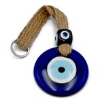 LINENSUTRA Handmade X-Large Turkish Evil Eye Blue Glass with Square Bead Hanging for Good Luck Prosperity Decoration for Home Office Garden|8cm in Diameter. (1BSQ8-2209)