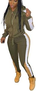 Bluewolfsea Women Plus Size Two Piece Tracksuit Outfits Color Block Long Sleeve Jacket and Pants Set XX-Large Green