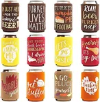 Sparkle and Bash 12 oz Thanksgiving Neoprene Can Cooler Sleeves for Soda, Beer, Beverages (12 Pack)