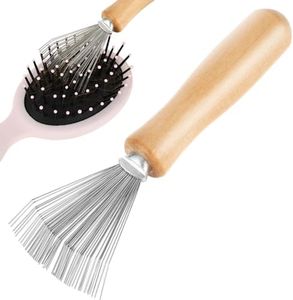 Andibro Strumento per la pulizia della spazzola dei capelli, spazzola per la pulizia del pettine, rastrello, spazzola di design, manico in legno, mini strumento per rimuovere capelli, polvere, sporco