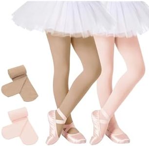 Century Star Ultra-Soft Footed Dance Sockings Ballet Tights Kids Super Elasticity School Uniform Tights For Girls 2 Pack Nude & Ballet Pink 3-6