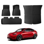 BASENOR 4 PCS Right Hand Drive Tesla Model Y Floor Mats TPE All Weather Waterproof Floor Mat Anti-Slip Trunk Mat Interior Liners Cargo Liner Model Y Accessories 2024-2021 RHD