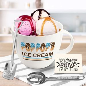 Pop Pop Gifts for Fathers Day, Pop Pop Gifts from Grandkids, Ice Cream Bowl Spoon Set, Father's Day Grandparents Gift