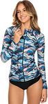AXESEA Women Long Sleeve Rash Guard UPF 50+ UV Sun Protection Zip Front Swimsuit Shirt Printed Surfing Shirt Top
