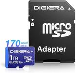 DIGIERA 1T LT100 microSDXC UHS-I Memory Card with Adapter - up to 170MB/s, C10, U3, V30, 4K, A2, Micro SD Card for Smartphones, Tablets, Cameras, Gaming Consoles, and Drones (1 Pack)
