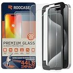 rooCASE Glass Screen Protector for Apple iPhone 15 Pro Max, (6.7 Inch), Case Friendly Tempered Glass Front Cover Protection with Alignment Frame, Pack of 3