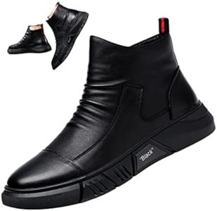 Keilinia Men Black Italian High-top Casual Leather Boots,2022 Fall New Round Toe Waterproof Non-slip Shock-absorbing Booties