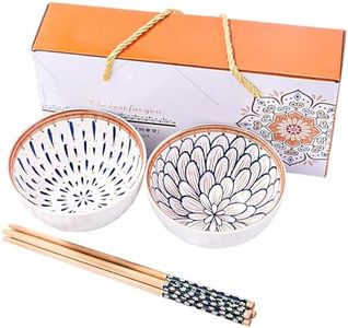 BOSILI Rice Bowl with Chopsticks Ceramic Sushi Bowl Sauce Bowls Set of 2 Japanese Style Ceramic Rice Bowl with Chopsticks in Gift Box Underglazed Dinnerware,For Dessert Snack Cereal Soup