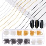 NICENEEDED 12 Strips Metal Nail Art Chains, Nail Chains Nail Decorations with Box, 3D Gold & Silver & Black Nail Chains Nail Ornaments Nail Art Studs for Manicure Decoration & DIY