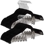 SONGMICS Trouser Hangers, Set of 30 Velvet Hangers with Adjustable Clips, 42.5 cm Long, Non-Slip, Space-Saving, for Skirts, Coats, Dresses, Black CRF12B-30