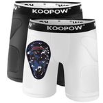 KOOPOW Youth Sliding Shorts Boys Baseball Cup Slider Shorts with Soft Protective Athletic Cup Baseball, Football, Lacrosse, Black/White(2-pack), Medium