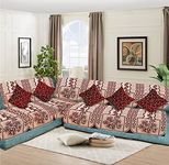 Dazzling DECOR L Shape Velvet Sofa Cover Set - Printed Sofa Back Slip Covers Panels 3 and 2 and 1 Seater Cover for Long Sofa Couch - Premium Slip Cover Protector with Cushion Covers, Maroon_1001