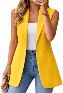 Kedera Women's Sleeveless Vest Long Cardigan Vests Casual Open Front Trench Coat Jacket with Pockets Yellow