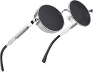 Being Better Retro Round Circle Steampunk Sunglasses Polarized Metal Alloy for Women Men (Silver - Black)