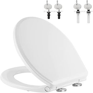 Hibbent Premium Round Toilet Seat with Cover(Oval) Quiet Close, One-Click to Quick Release, Easy Installation Non-Slip Seat Bumpers, Slow Close Toilet Seat and Cover, Easy Cleaning-White Color