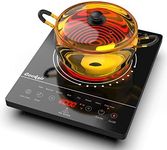 Ceramic Hob Cooksir, Portable Electric Ceramic Hob with LED Touch Screen, 2000W Single Cooking Zone Electric Cooktop with 4-Hours Timer, Safety Lock, Residual Heat Indicator