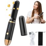 Aceshop Cordless Hair Straightener Brush, Portable Hair Straightening Brush Negative Ion Hot Comb Hair Straightener for Women Fast Heating 3 Temperature USB Rechargeable Safety Lock Anti-Scald