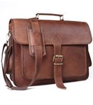 ANUENT Genuine Brown Leather Laptop Messenger Bag for Men and Women | Rugged Leather Satchel | Professional Business Briefcase | Crossbody Computer Bag