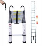 5m Telescopic Ladder with Roof Hook Kit, Lightweight Aluminium Ladder - Compact & Non-slip Safety High Ladder, Easy Extension Ladder Retractable Ladder for Roof Attic, EN131 Ladder