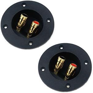 Pastlla 2Pcs 3" x 3" Speaker Box Terminal Cup DIY Double Binding Round Gold Plate Push 2 Way Spring Loaded Jacks Speaker Box Terminal Cup Connector with Mounting Screws (Round, 2Pcs)