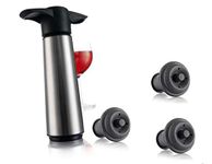 Vacu Vin Stainless Steel Wine Saver and Stopper Set with 2 Extra Vacuum Bottle Stoppers - Grey