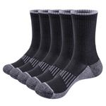 YUEDGE Men's Socks Moisture Wicking Black Cotton Cushioned Crew Socks Performance Golf Tennis Training Sports Socks for Men Size 9-11, 5Pairs