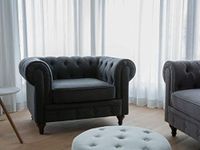 ES ESPINHO ESPN0023 Solid Sal Wood Fabric Upholstered Button Tufted Chesterfield 1 Seater Sofa Set for Living Room, Graphite Grey Color