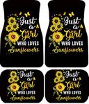 Biyejit Sunflowers Decorative Car Floor Mats Set of 4 for Front Rear Seats with Rubber Backing, Just a girl who loves sunflowers Pattern for Car Interior Accessories