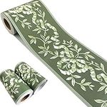 Mesoar Self Adhesive Green Floral Rattan Wallpaper Border Peel Stick Decorative Ceiling Border Kitchen Bathroom Bedroom Sticker Molding Border 10cm by 32.8ft