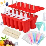 Popsicle Molds,Silicone Ice Pop Molds,BPA Free Popsicle Mold Reusable Easy Release Ice Pop Maker,Homemade Popsicle Mould with Silicone Funnel and Cleaning Brush (Red, 12 Cavities（New）)