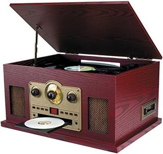 Sylvania SRCD838 5-in-1 Nostalgic Turntable with CD, Cassette, Radio, Aux-In, Brown