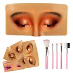 The Perfect Aid to Practicing Makeup, Facial Eye Makeup Practice Board, Silicone Practice Makeup Face Board Lash View Eyelids Training for Practice Eyesmakeup with 5 Piece Brushes Set (open-eye)