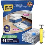 Smart Saver Vacuum Bags for Travel, Space Saver Bags 5 Pack (1 Large 2 Medium 2 Small) Compression Storage Bags for Clothes, Sealer Bags, Vaccine Sealed Airtight Packing Ziplock Bag with Hand Pump