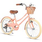 Glerc Missy 20" inch Girl Cruiser Kids Bike 6-Speed Teen Hybrid City Bicycle for Youth Ages 6 7 8 9 10 11 12 Years Old with Wicker Basket & Lightweight, Peach