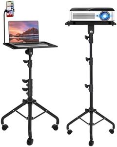 Alpen Projector Stand with Wheels, Adjustable Laptop Tripod Stand, Foldable Projector Tripod with Gooseneck Phone Holder, Laptop Floor Stand for Outdoor Movies, Office, Home, Stage (with Wheels)