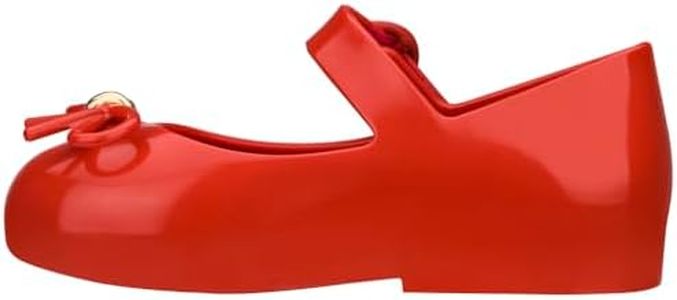 mini melissa Sweet Love Mary Jane Flat - Jelly Dress Shoes with Bow, Comfortable Flats for Everyday or Special Occasions for Toddlers, Red, 6