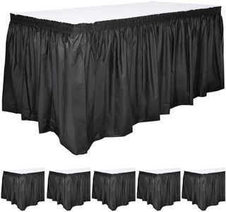 Juvale 6-Pack Black Table Skirt for Rectangle Tables - 29 in x 14 ft Disposable Plastic Table Skirts for Party, Wedding Reception - Fits Tables Up to 8 ft Long